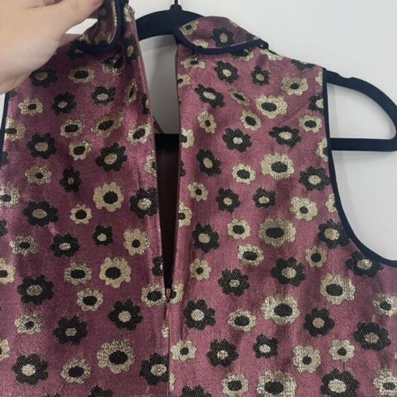 J. Crew Women's Floral Brocade Sleeveless Blouse Pink Green Size 00 Peter Pan - Picture 4 of 9